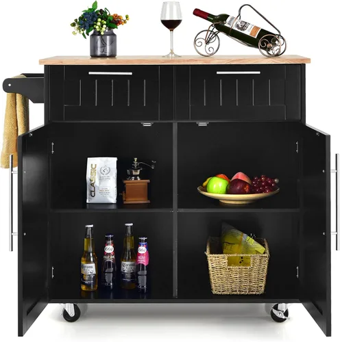 Miniatura 10 de Harmony-Furniture - Isla de cocina con ruedas con cajones y armarios de almacenamiento, carrito de servicio con cerradura, carrito de cocina móvil