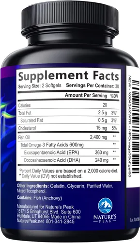 Miniatura 9 de Suplementos de aceite de pescado Omega 3 – 2400 mg de aceite de pescado por porción – Omega-3 de triple fuerza con ácidos grasos EPA y DHA – Apoyo