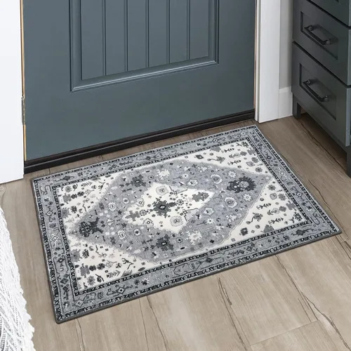 Miniatura 27 de Lahome Alfombra tribal bohemia de 2 x 3 pies, alfombra verde pequeña para entrada, suave, antideslizante, lavable, alfombra de baño bohemia de pelo