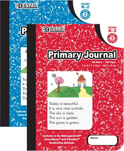 BAZIC - Diario primario de 100 hojas de composición de mármol, libro de composición de mármol para preescolar, 1 grado 2, cuaderno de compilación,
