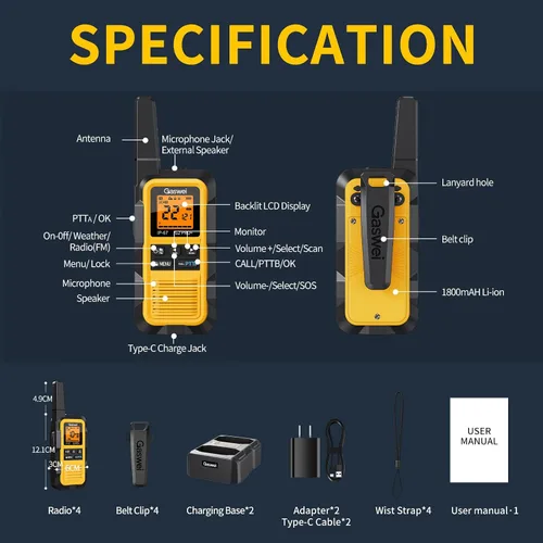 Miniatura 6 de Gaswei G2Pro+ Walkie Talkies de Servicio Pesado IP67 Radios Bidireccionales Impermeables con Alerta Meteorológica NOAA y Flotante 2 Vatios