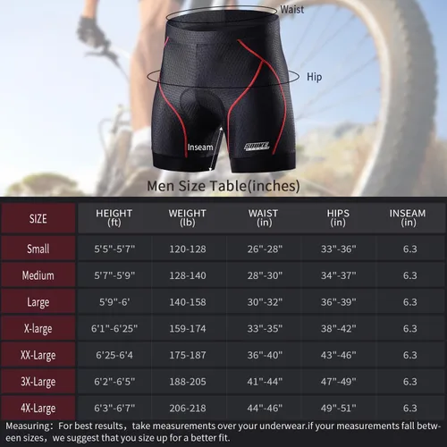 Miniatura 6 de Souke Sports Pantalones cortos de ciclismo para hombre, con acolchado 4D para bicicleta, MTB Liner Shorts con agarre antideslizante en las piernas