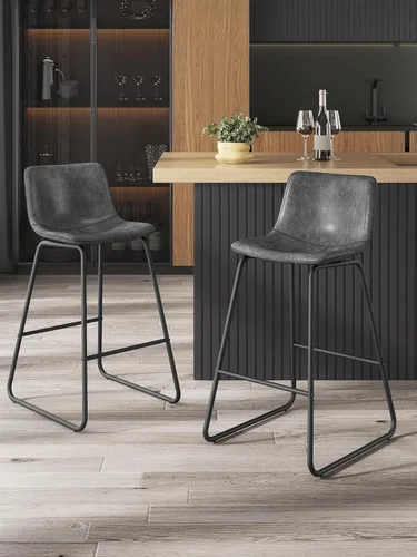Miniatura 12 de Bar Stools Set of 2, 26 Inches Counter Height Bar Stools with Back, Modern Faux Leather Barstools with Metal Legs and Footrest, Bar Chairs for