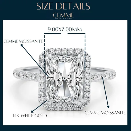 Miniatura 7 de Anillo de compromiso de moissanita de corte radiante de 3 quilates para mujer, en oro blanco de 14 k (G-H, VVS, 3.35 CTW), anillo de compromiso