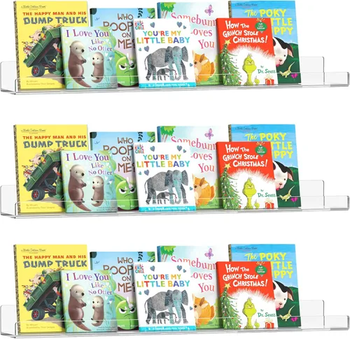 Miniatura 10 de HBlife Estantería flotante de pared invisible de 48 pulgadas para niños y guardería, estantes de acrílico transparente para figuras, 16 pulgadas