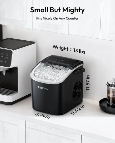 Miniatura 7 de EUHOMY - Máquina para hacer hielo de encimera con asa, 26.5 libras por día, 9 cubos de hielo listos en 6 minutos, máquina de hielo portátil