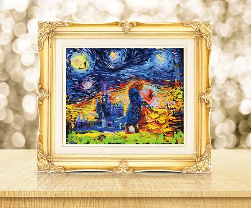 Miniatura 2 de Uhomate Vincent Van Gogh - Pósteres de noche estrellada de La Bella y la Bestia, lienzo inspirado en arte de pared, regalo para bebé, decoración