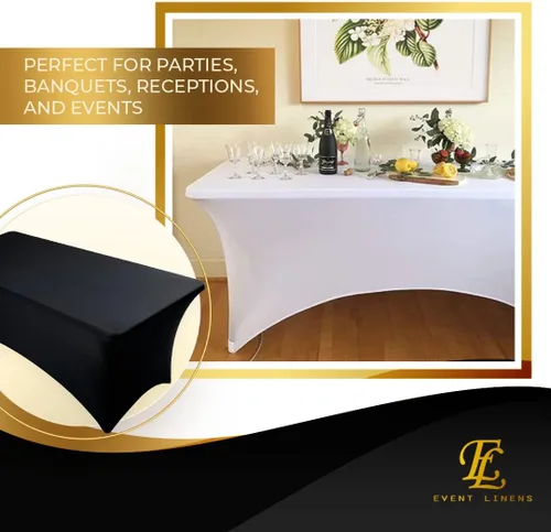 Miniatura 7 de Mantel rectangular de lino de elastano de 8 pies, funda ajustable para mesa plegable de 8 pies, ropa de cama de boda, paños de banquete, fundas