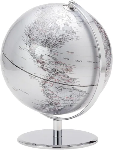 Torre & Tagus Globo de escritorio plateado de 8 pulgadas para oficina y hogar en soporte de metal, globos terrestres para adultos como decoración