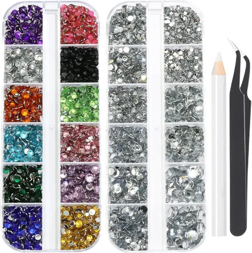 Miniatura 13 de 3520 diamantes de imitación de uñas color dorado champán para uñas, multiformas con parte trasera plana, diamantes de imitación redondos