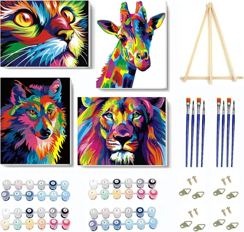Miniatura 9 de VIGEGU Paquete de 4 pinturas por números para adultos, lienzo enmarcado, con caballete de madera, pintura por números para niños de 8 a 12 años