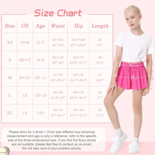 Miniatura 6 de QooNoo Girls Butterfly Shorts with Pocket Flowy Athletic Shorts High Waist Preppy Running Shorts for Kids Teen