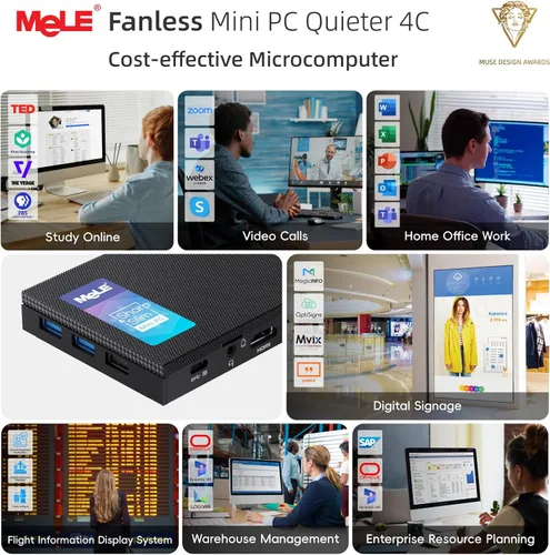 Miniatura 9 de MeLE Mini PC Quieter 4C N150 sin ventilador (Beat N100, N97), 16 GB 512 GB Mini computadora de escritorio, USB C totalmente funcional, Wi-Fi 2.4/5G
