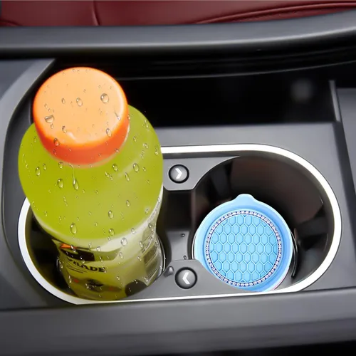 Miniatura 3 de Portavasos universal para automóvil, accesorio interior de automóvil con diamantes de imitación brillantes, color azul, paquete de 4