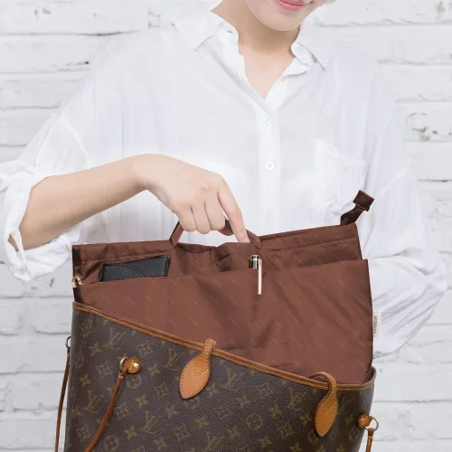 Miniatura 36 de iN Organizador de bolso con cremallera de tela de nailon para mujer, Beige