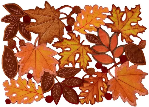 Juego de 6 manteles individuales bordados de hojas para Acción de Gracias, otoño u otoño, decoración de cosecha, 14 x 20 pulgadas