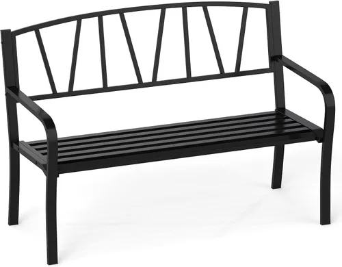 Miniatura 12 de Tangkula Banco de jardín de 50 pulgadas para exteriores, sofá biplaza de metal de hierro fundido con respaldo de diseño floral y asiento