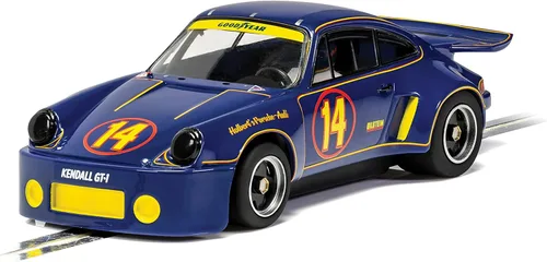 Scalextric Porsche 911 3.0 RSR Good Year Al Holbert 1:32 Slot Race Car C4241, azul y amarillo