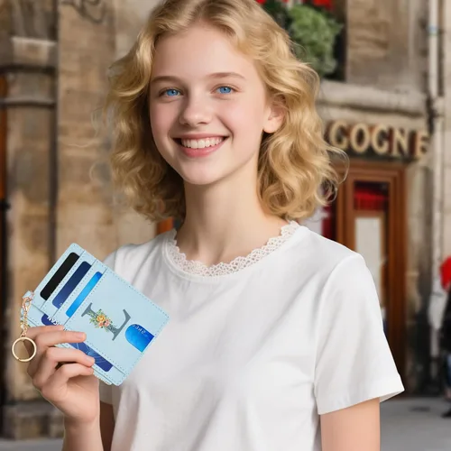 Miniatura 2 de Tarjetero para mujer minimalista y delgado con bolsillo frontal, bloqueo RFID, cartera compacta con ventana para identificación y bolsillo