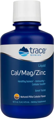 Trace Minerals Cal/Mag/Zinc - Suplemento mineral líquido para la salud natural del cuerpo - Salud ósea, muscular y celular - Apoya la inmunidad y la