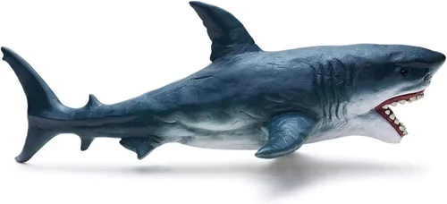 Miniatura 7 de Gemini&Genius Figura de acción de animal marino, gran tiburón blanco, modelo de tiburón megalodón, juguete de goma suave, realista, tiburón océano
