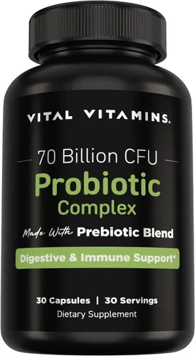 Vital Vitamins Complejo probiótico para hombres y mujeres, 70 mil millones de UFC, fabricado con mezcla prebiótica, digestivo, salud intestinal y