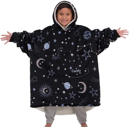 Miniatura 9 de THE COMFY Original Jr para niños Manta de sherpa de forro polar de gran tamaño con capucha y bolsillo Vista en Shark Tank Azul