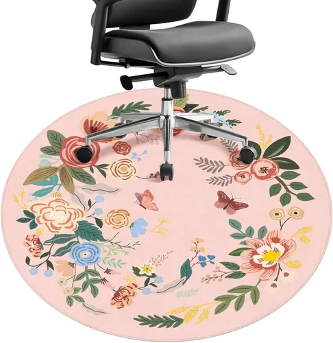 Miniatura 8 de Tapete para silla de oficina para suelo de madera dura, 47 x 47 pulgadas, alfombras redondas para sillas rodantes para oficina, computadora, Flor