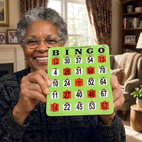 Miniatura 8 de GSE Games & Sports Expert Green Jumbo Tarjetas de bingo fáciles de leer a granel, tarjetas de bingo reutilizables a prueba de atascos con ventanas