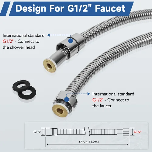 Miniatura 2 de Kit de rociador de manguera de tazón de champú con conector G1/2 pulgadas, manguera de champú de acero inoxidable de 47 pulgadas con cabezal