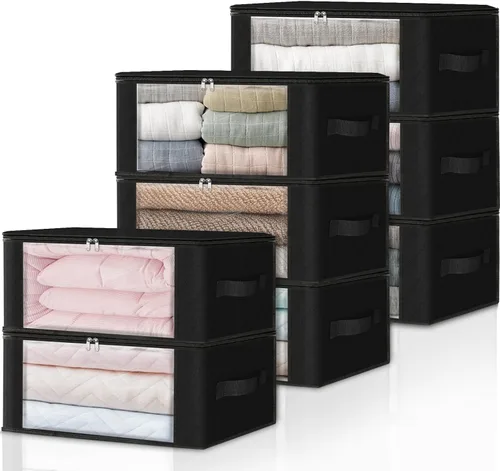 Miniatura 27 de HomeHacks Paquete de 3 bolsas organizadoras de ropa, caja de almacenamiento plegable con gran ventana transparente y asas resistentes para armario