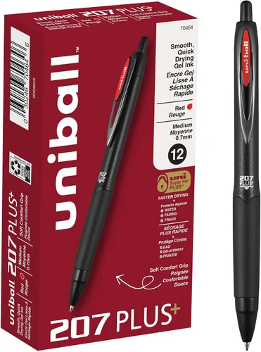 Miniatura 27 de Bolígrafos de gel retráctiles Uni-Ball 207, micro punta (0.5 mm), negro, paquete de 12
