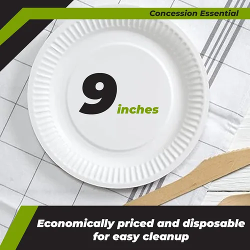 Miniatura 2 de Concession Essentials Plato de papel, 9" blanco sin recubrimiento 100ct