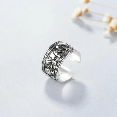 Miniatura 4 de Anillo de plata de ley 925 con elefante, anillo ajustable para mujer, color blanco, Plata