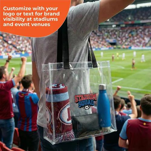 Miniatura 2 de Bolsas de mano personalizadas para estadios, transparentes personalizadas, diseño de TPU de 12.2 x 12.2 x 6.3 pulgadas con asas, ideal para eventos