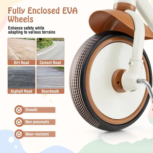 Miniatura 5 de HONEY JOY Triciclo, triciclo para niños de 3 ruedas con asiento ajustable, cesta de almacenamiento extraíble, triciclo para niños de 3 a 5 años