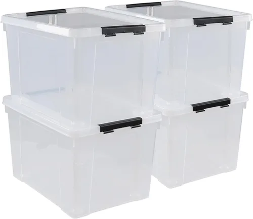 Miniatura 9 de Obstnny 4 paquetes de caja transparente de 22 cuartos de galón con ruedas, contenedor de almacenamiento con tapa de plástico