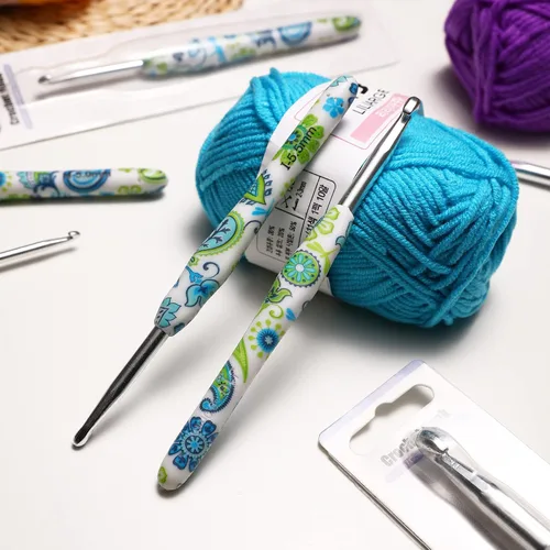 Miniatura 8 de 2.25mm Gancho de Ganchillo Looen, Mango Ergonómico para Manos Artríticas, Agujas de Tejer de Goma Suave Extra Largas para Principiantes de Crochet