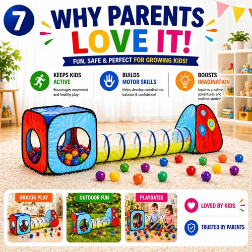 Miniatura 7 de Kiddey - Juego de túnel y alberca de pelotas Tiendas de campaña emergentes de 3 piezas para niños, bebés y niños pequeños, niños y niñas Juego