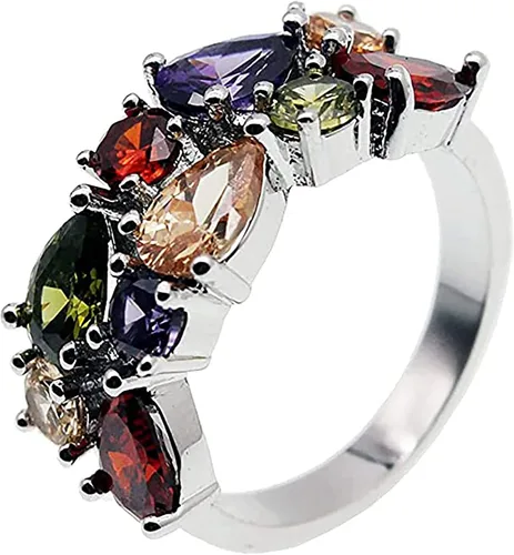 Anillo de piedras preciosas múltiples, morganita, granate, amatista, peridoto y promesa, anillo de fiesta de boda para mujer, talla 6 a 10