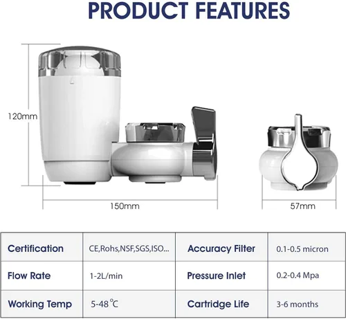 Miniatura 8 de Filtro de grifo, sistema de purificación eficaz, reduce el plomo y el mal sabor, purificador de agua sin BPA, paquete de 4 de repuesto (WF-03F-4PCS)