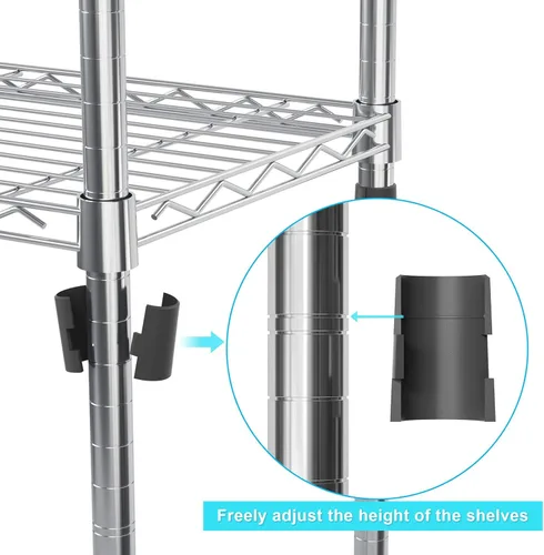Miniatura 6 de Auslar Estantes de almacenamiento de 4 estantes con ruedas resistentes de 4 niveles para carrito rodante, estantes de utilidad de alambre ajustable