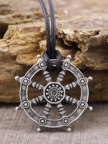 Miniatura 5 de HAQUIL Collar budista, colgante de yoga con flor de loto de la rueda de la vida del dharma, regalo de joyería para hombres y mujeres