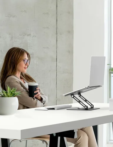Miniatura 7 de ALASHI Soporte para laptop para escritorio con base giratoria de 360°, soportes ajustables para laptop multiángulo, elevador plegable para laptop