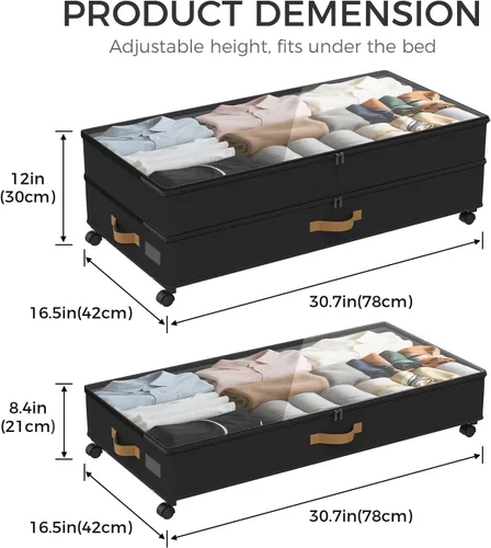 Miniatura 2 de Almacenamiento Debajo de la Cama con Ruedas Paquete de 4, 75L XXL Contenedores de Almacenamiento Debajo de la Cama Grandes, 30 cm de Alto negro