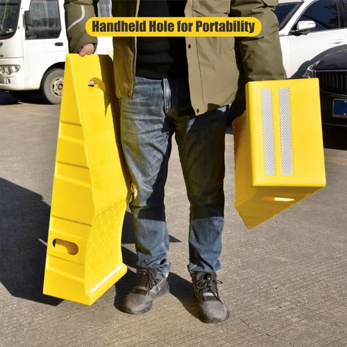 Miniatura 6 de Paquete de 2 rampas amarillas extra pesadas de 35 pulgadas de largo x 13 pulgadas de ancho x 8 pulgadas de alto, tope de rueda doble duradero