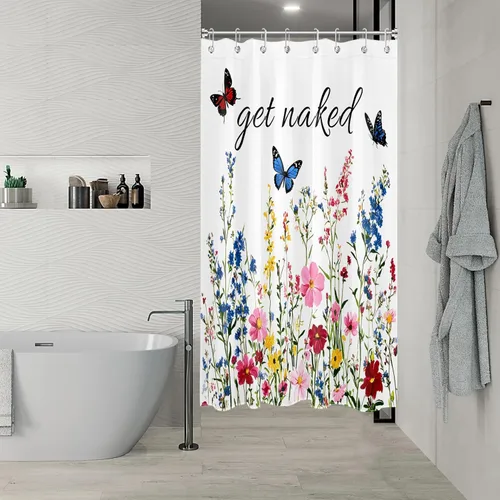 Miniatura 3 de LB Get Naked - Cortina de ducha pequeña de 48 x 68 pulgadas, forro de cortina de ducha de tamaño medio azul y rosa, cortinas de ducha estrechas