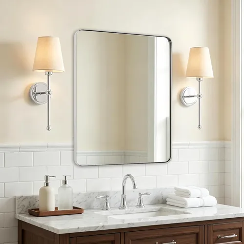 Miniatura 63 de ANDY STAR Espejo cromado para baño, espejo de pared con marco de metal de 22 x 30 pulgadas, espejo rectangular de acero inoxidable con esquina