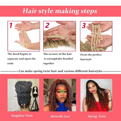 Miniatura 4 de Xtrend - Cabello trenzado de ganchillo con rizos de resorte, color rojo cobrizo, 12 pulgadas, para rizos de mariposa de imitación, extensiones