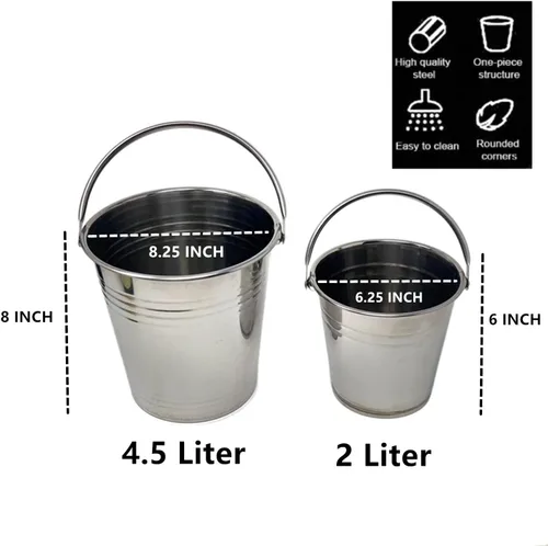 Miniatura 2 de Juego de 2 cubos de hielo multifuncionales de acero inoxidable con asas, contenedor portátil para enfriadores de vino para bares, fiestas, camping
